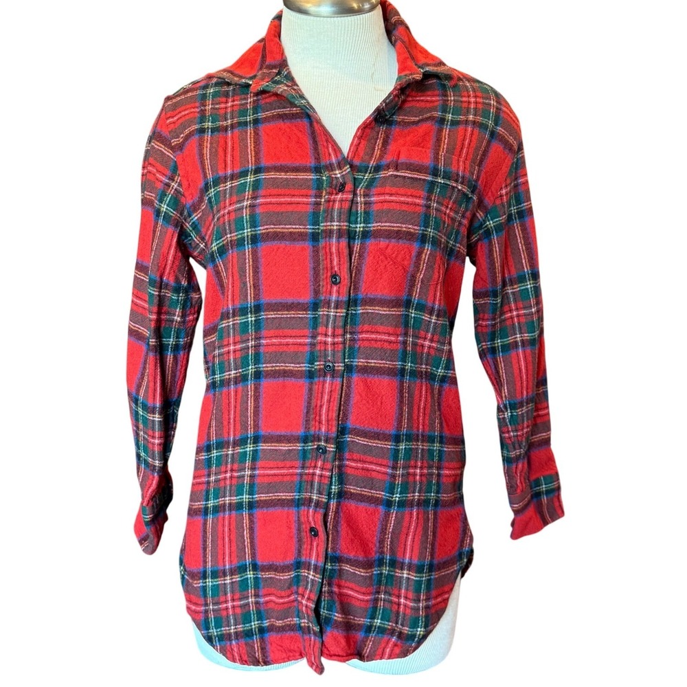 Burberry London Red Wool Tartan Plaid Flannel Shirt Women's Size 6 / UK 8